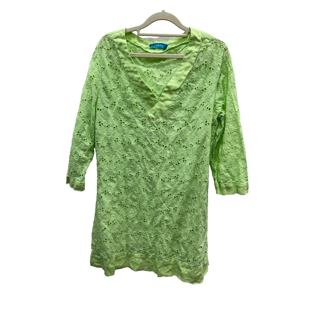 Fresh Produce Dress Womens Medium Lime Green Eyelet Embroidered Boho Coverup